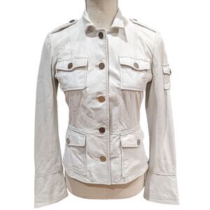 Tory Burch Women's Genuine Leather Utility Military Jacket in White Size 2